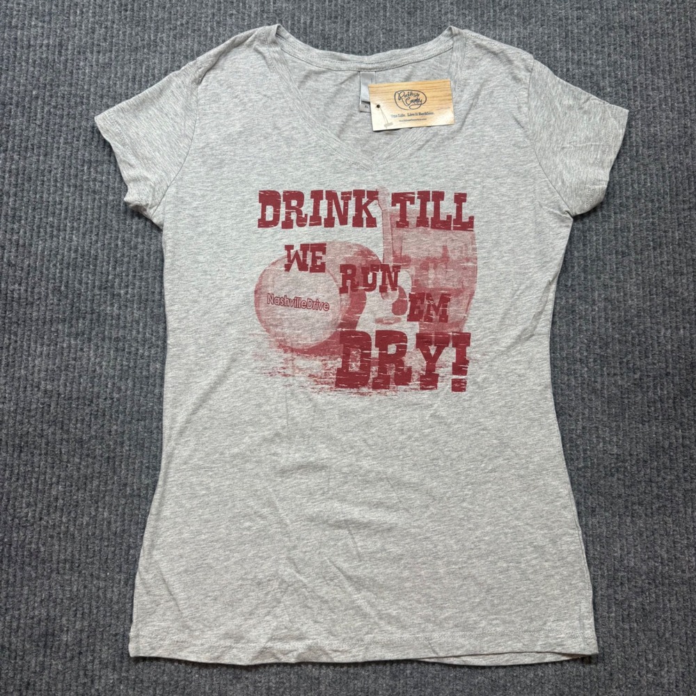 Nashville Drink Run Em Dry Tee Womens XL Reckless Country Gray V-Neck Graphic